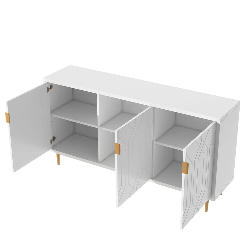 Meuble TV scandinave blanc/noir avec portes et étagères, compatible avec les téléviseurs jusqu'à 70 pouces
