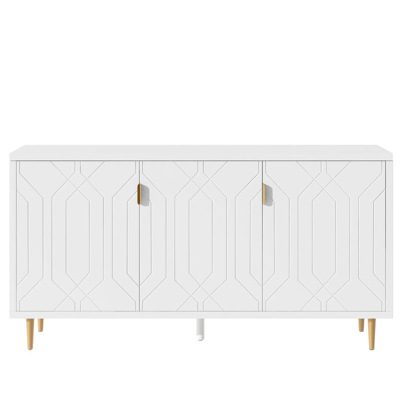 Meuble TV scandinave blanc/noir avec portes et étagères, compatible avec les téléviseurs jusqu'à 70 pouces