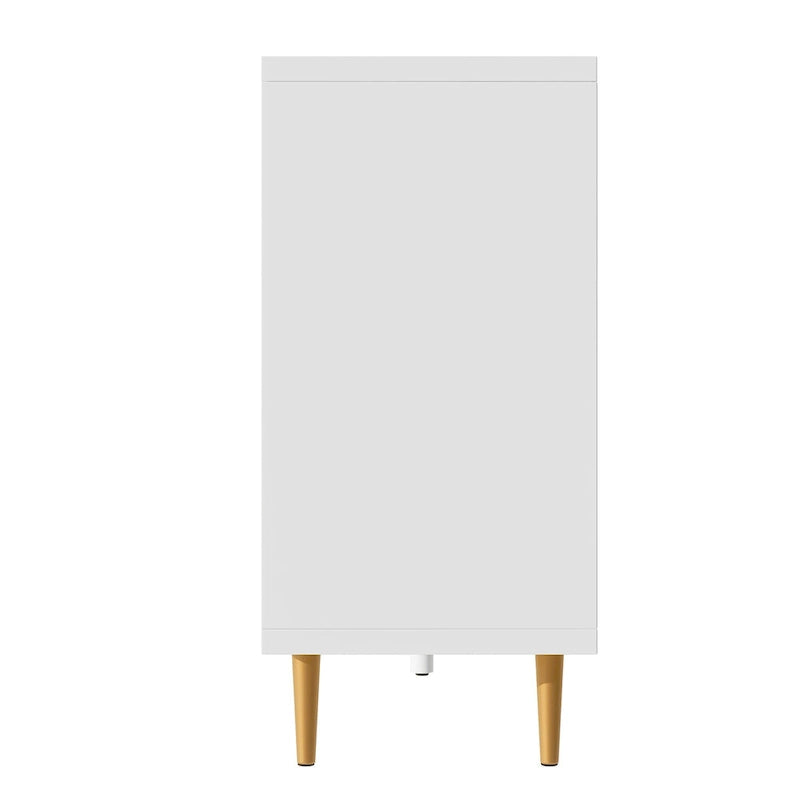 Meuble TV scandinave blanc/noir avec portes et étagères, compatible avec les téléviseurs jusqu'à 70 pouces