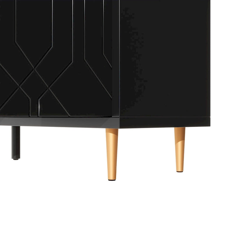 Meuble TV scandinave blanc/noir avec portes et étagères, compatible avec les téléviseurs jusqu'à 70 pouces
