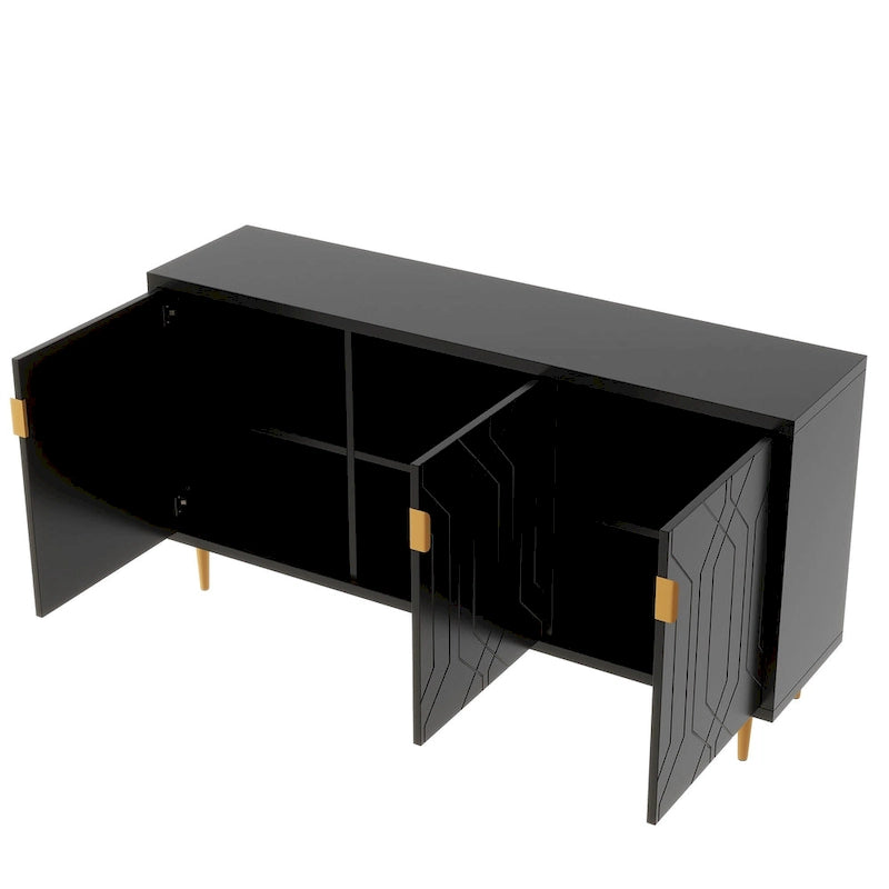 Meuble TV scandinave blanc/noir avec portes et étagères, compatible avec les téléviseurs jusqu'à 70 pouces