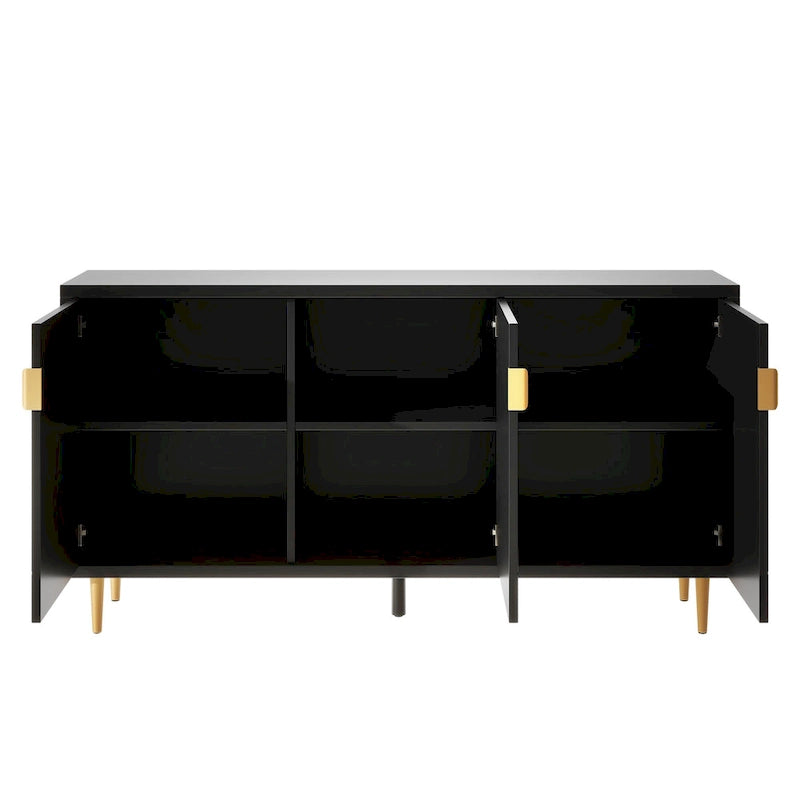 Meuble TV scandinave blanc/noir avec portes et étagères, compatible avec les téléviseurs jusqu'à 70 pouces