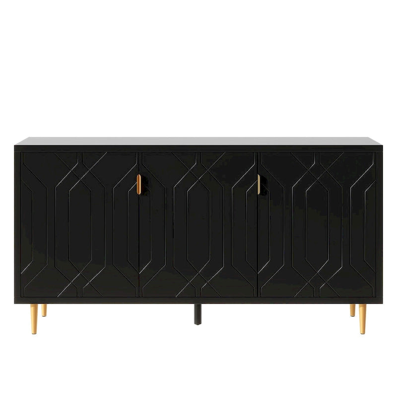 Meuble TV scandinave blanc/noir avec portes et étagères, compatible avec les téléviseurs jusqu'à 70 pouces