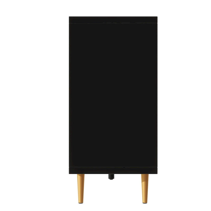 Meuble TV scandinave blanc/noir avec portes et étagères, compatible avec les téléviseurs jusqu'à 70 pouces