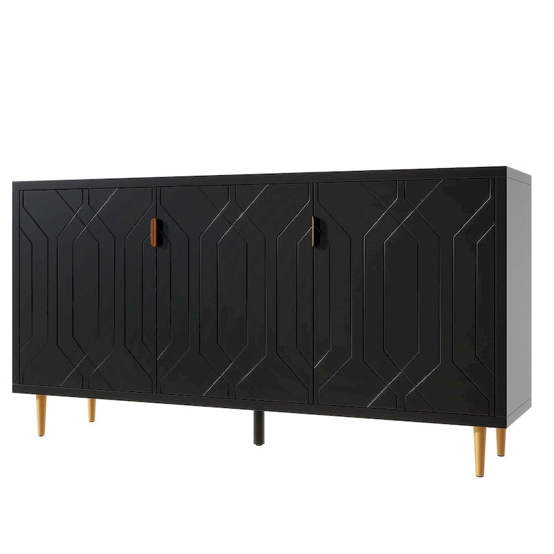 Meuble TV scandinave blanc/noir avec portes et étagères, compatible avec les téléviseurs jusqu'à 70 pouces