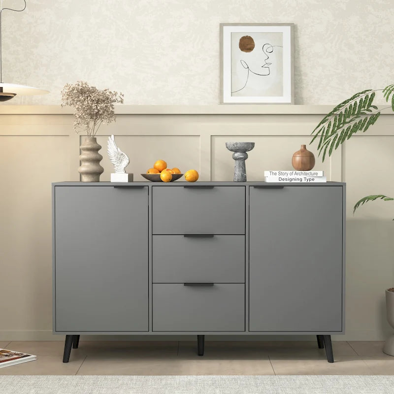 Bahut / Buffet Moderne Naturel et Gris — 2 Portes et 3 Tiroirs, 1 Place Assise