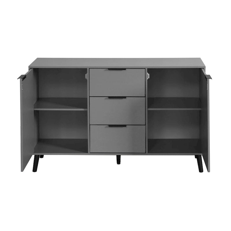 Bahut / Buffet Moderne Naturel et Gris — 2 Portes et 3 Tiroirs, 1 Place Assise