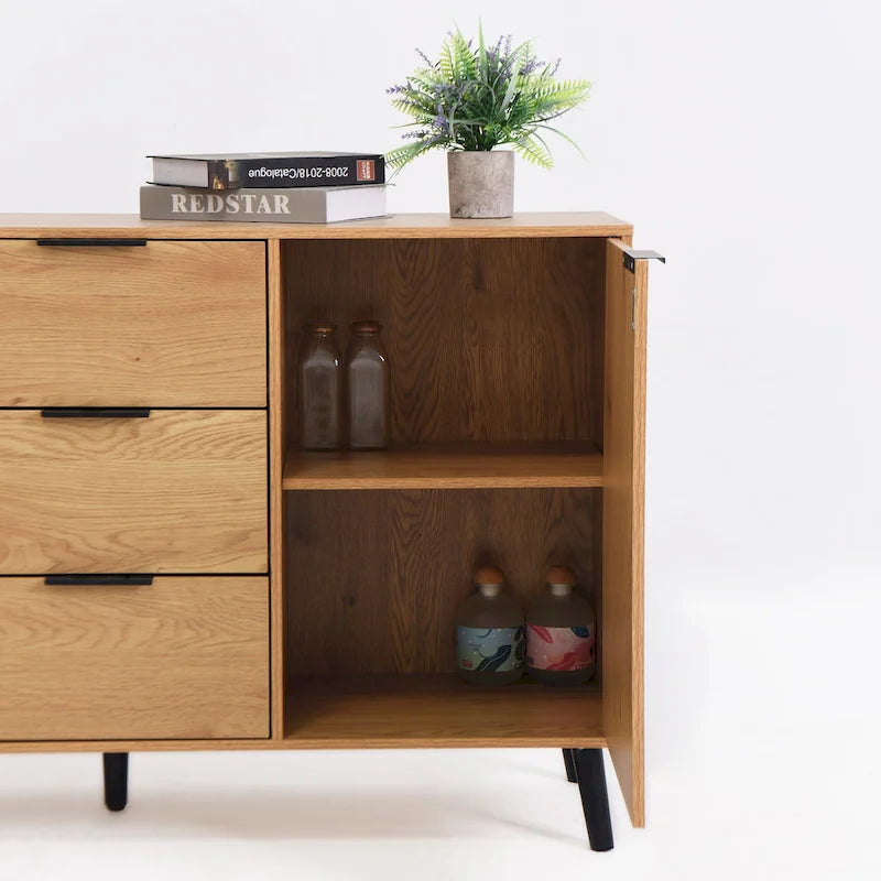 Bahut / Buffet Moderne Naturel et Gris — 2 Portes et 3 Tiroirs, 1 Place Assise