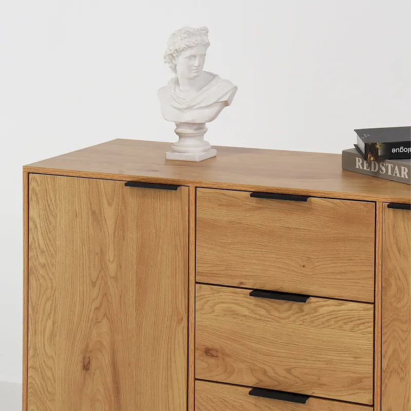 Bahut / Buffet Moderne Naturel et Gris — 2 Portes et 3 Tiroirs, 1 Place Assise