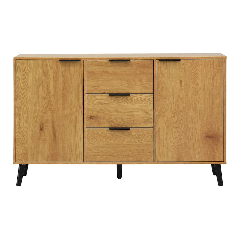Bahut / Buffet Moderne Naturel et Gris — 2 Portes et 3 Tiroirs, 1 Place Assise
