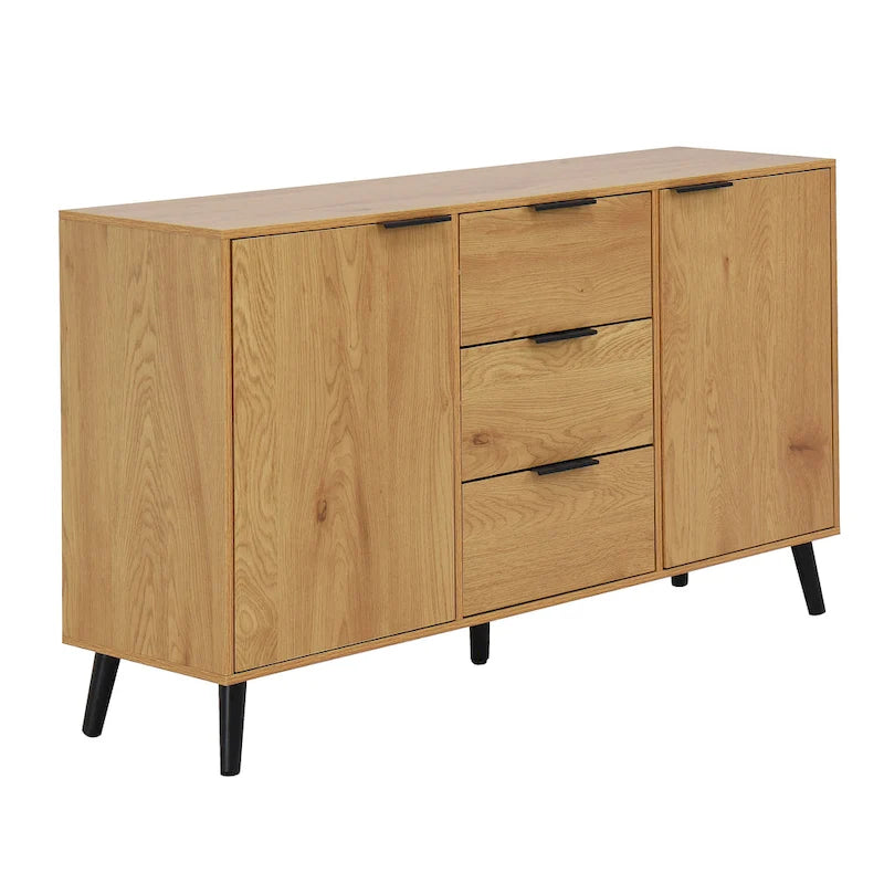 Bahut / Buffet Moderne Naturel et Gris — 2 Portes et 3 Tiroirs, 1 Place Assise