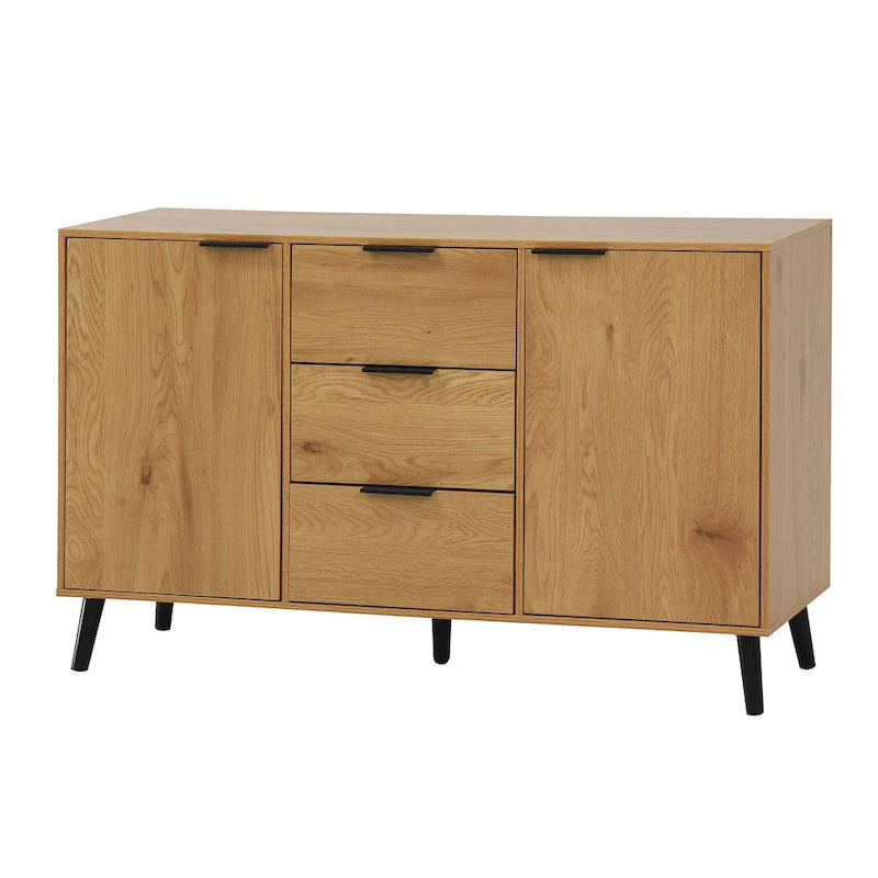 Bahut / Buffet Moderne Naturel et Gris — 2 Portes et 3 Tiroirs, 1 Place Assise