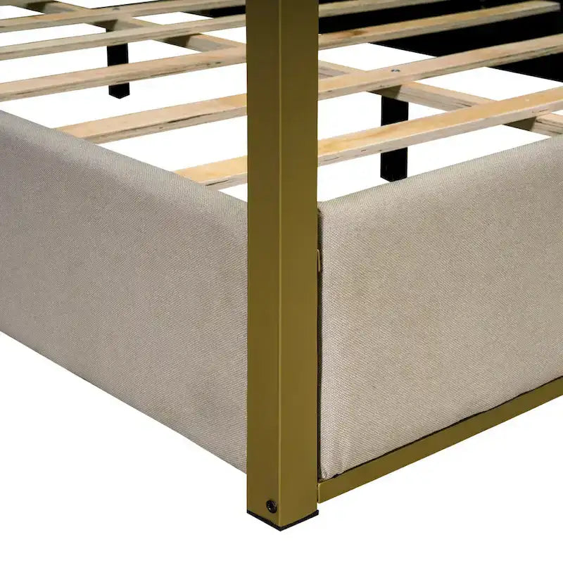 Lit à baldaquin Queen capitonné beige/gris pour 2 personnes