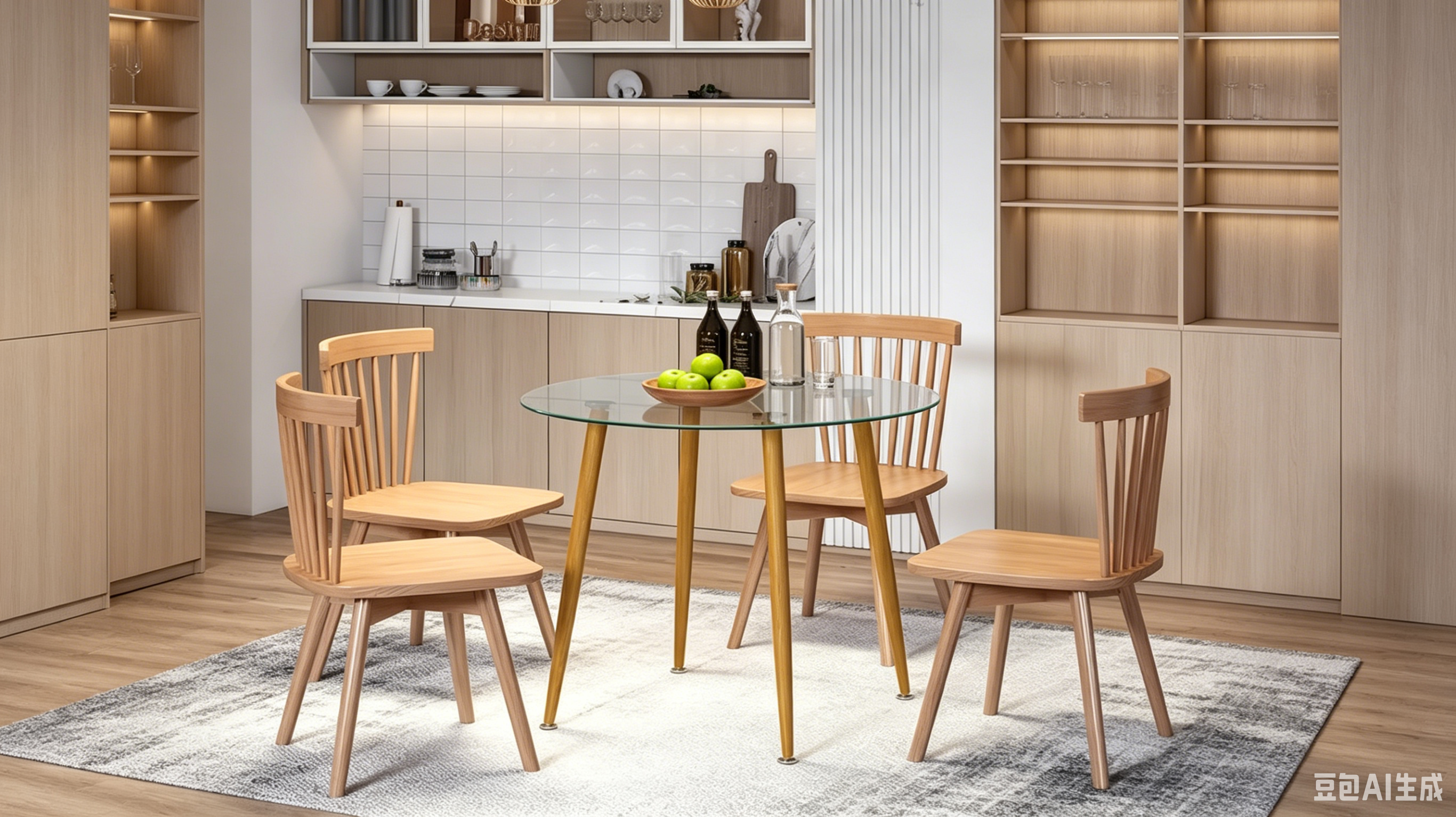 Table à manger ronde en verre transparent avec pieds en métal, 2 à 4 places
