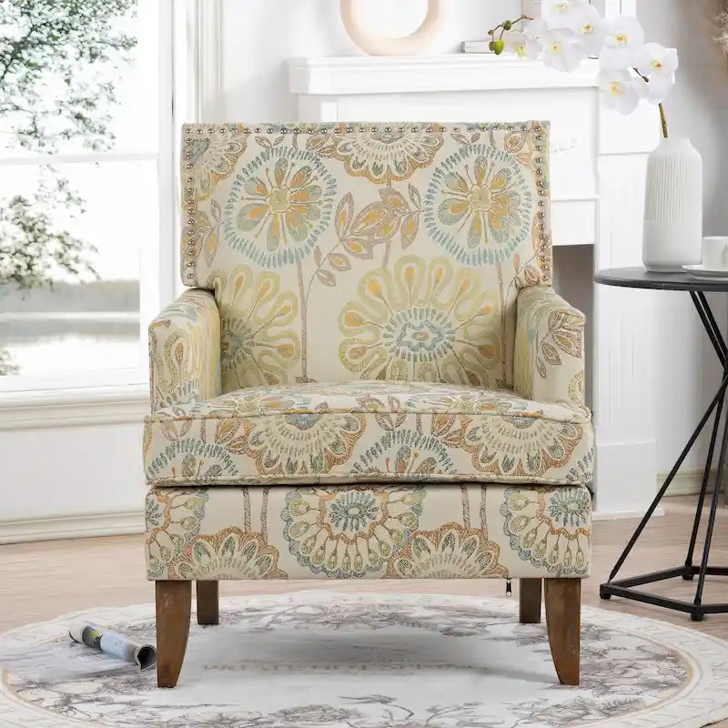 Fauteuil d'appoint rembourré avec pouf, pieds en bouleau – Siège unique, 7 coloris