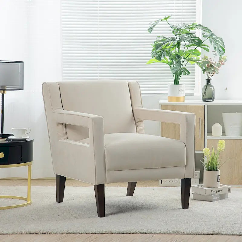 Fauteuil d'appoint rembourré avec pouf, pieds en bouleau – Siège unique, 7 coloris