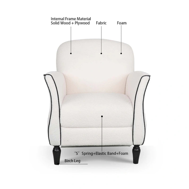 Fauteuil d'appoint rembourré avec pouf, pieds en bouleau – Siège unique, 7 coloris