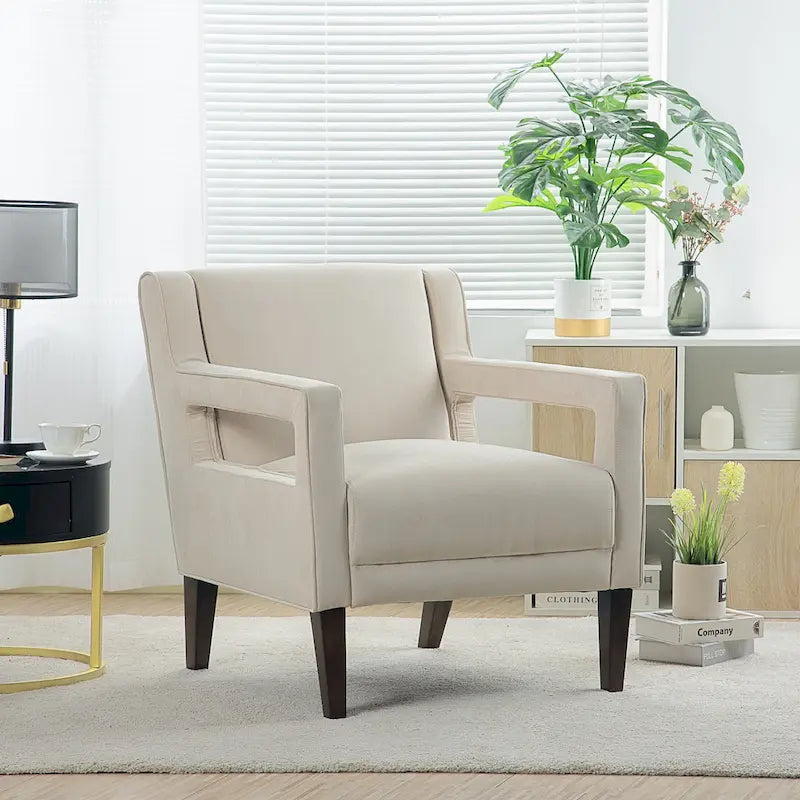 Fauteuil d'appoint rembourré avec pouf, pieds en bouleau – Siège unique, 7 coloris