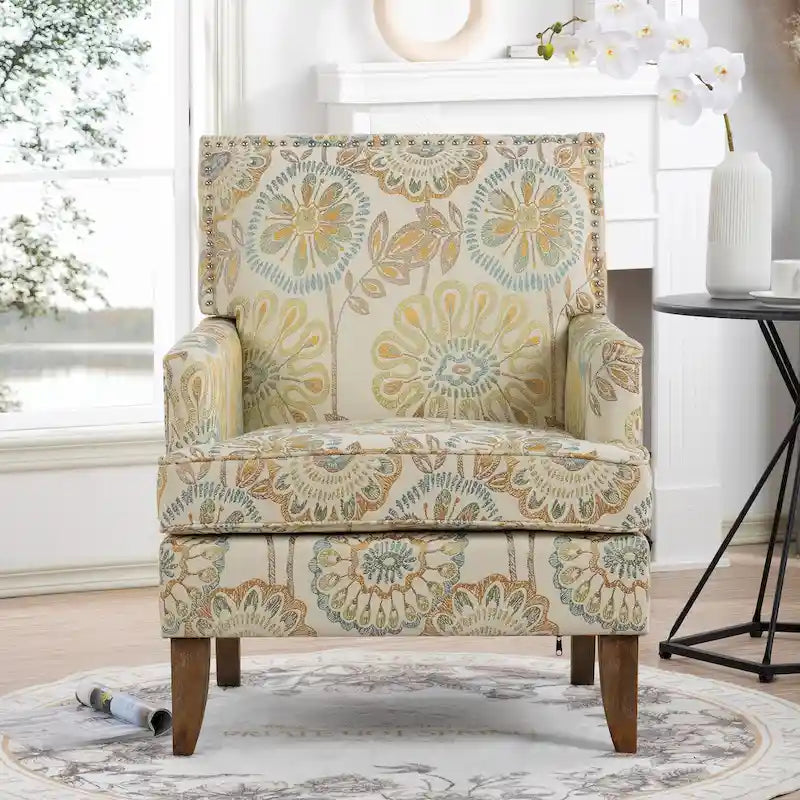 Fauteuil d'appoint rembourré avec pouf, pieds en bouleau – Siège unique, 7 coloris