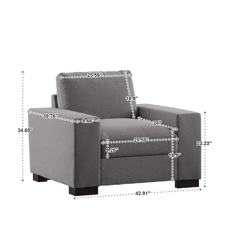 Fauteuil d'appoint en tissu gris garni de duvet – Accoudoir droit, Monoplace