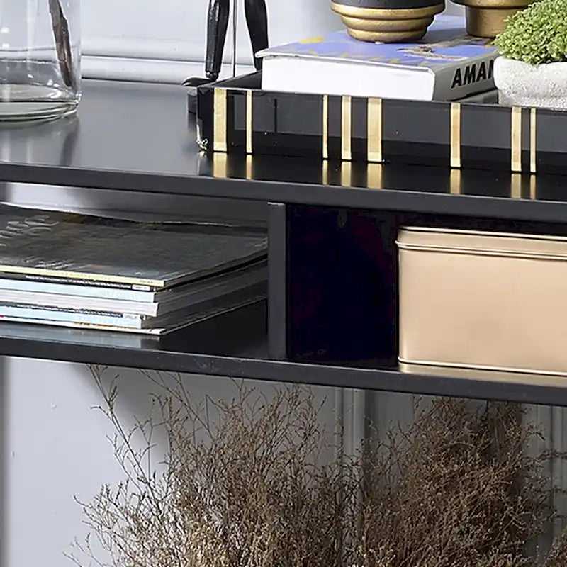Console 3 étagères Glam en acier 122 cm – Blanc/Noir, cadre doré