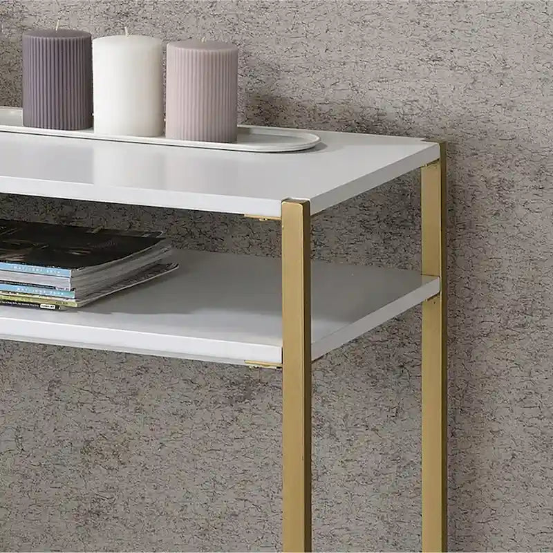 Console 3 étagères Glam en acier 122 cm – Blanc/Noir, cadre doré