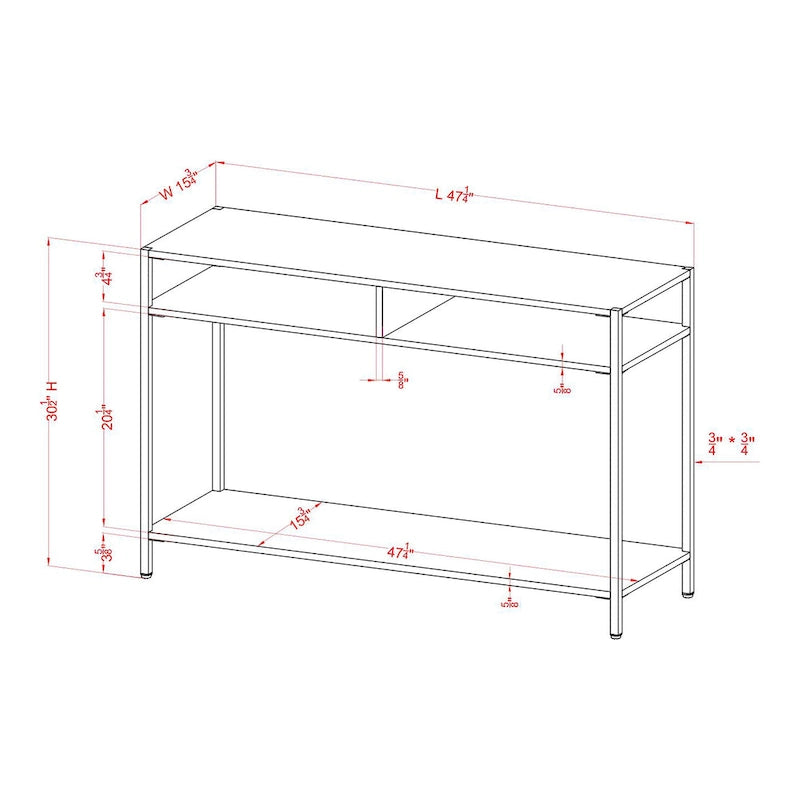 Console 3 étagères Glam en acier 122 cm – Blanc/Noir, cadre doré