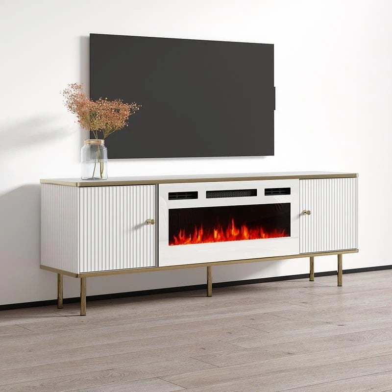 Meuble TV avec cheminée électrique noir et blanc, 63 pouces