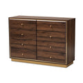 Commode moderne à 8 tiroirs en noyer brun et or