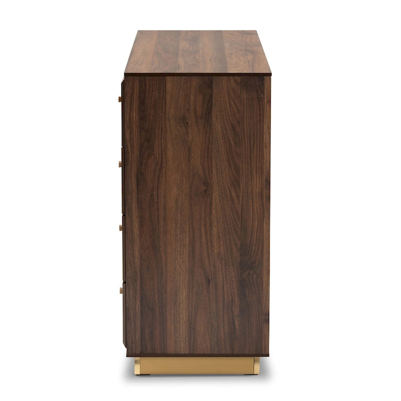 Commode moderne à 8 tiroirs en noyer brun et or