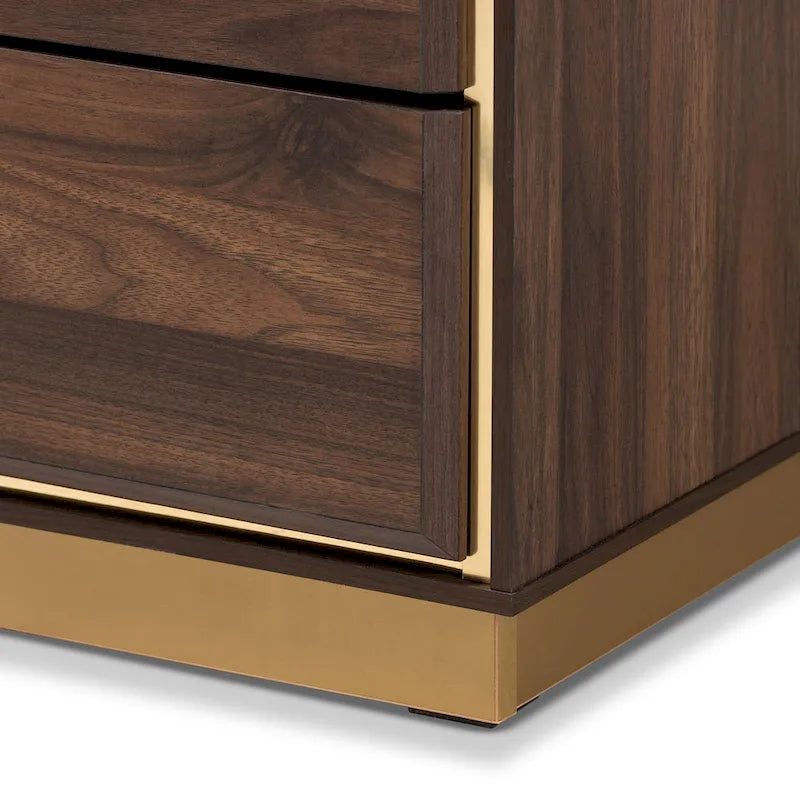 Commode moderne à 8 tiroirs en noyer brun et or
