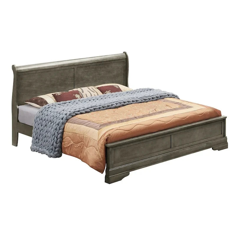 Lit panneau queen traditionnel noir/gris/cappuccino/blanc/cerisier
