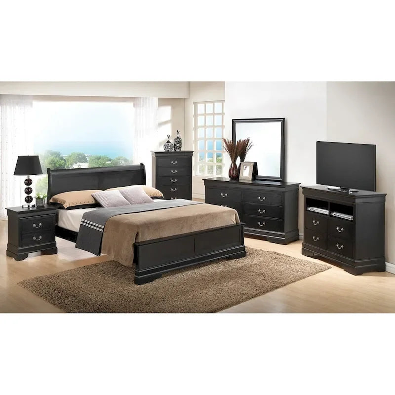 Lit panneau queen traditionnel noir/gris/cappuccino/blanc/cerisier