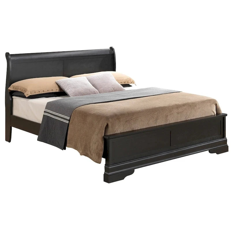 Lit panneau queen traditionnel noir/gris/cappuccino/blanc/cerisier
