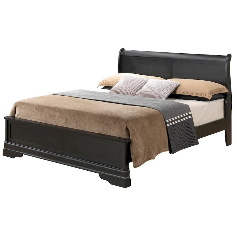 Lit panneau queen traditionnel noir/gris/cappuccino/blanc/cerisier