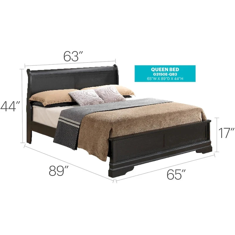 Lit panneau queen traditionnel noir/gris/cappuccino/blanc/cerisier