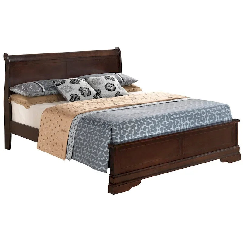 Lit panneau queen traditionnel noir/gris/cappuccino/blanc/cerisier
