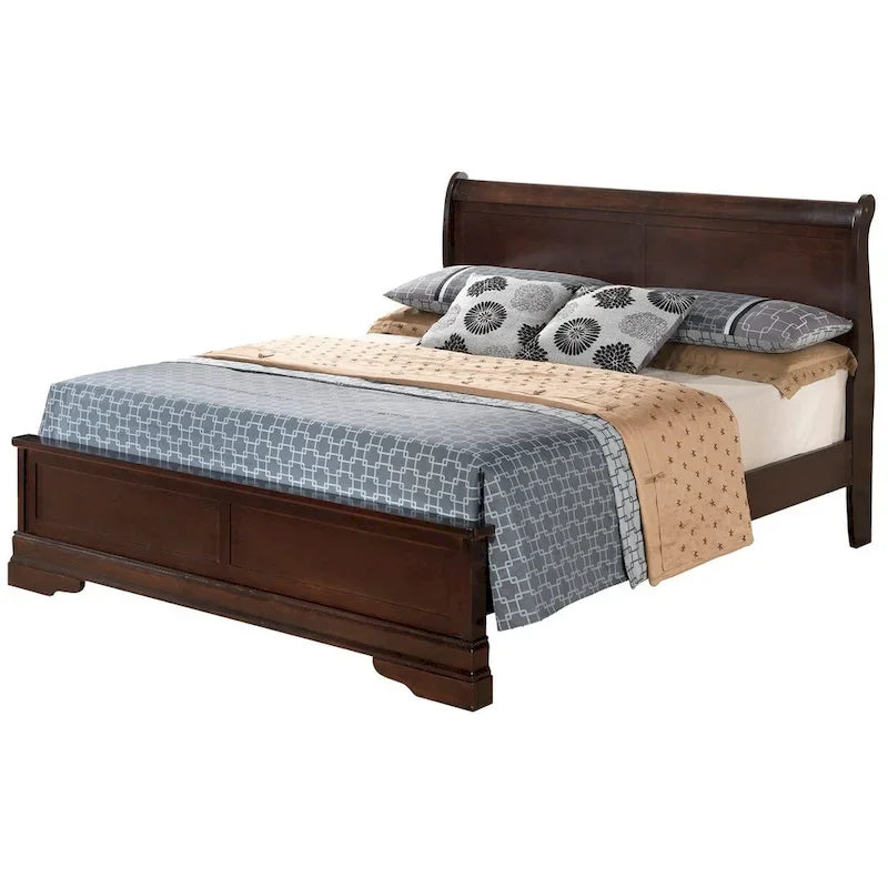 Lit panneau queen traditionnel noir/gris/cappuccino/blanc/cerisier