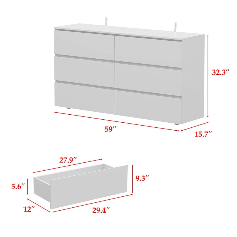 Commode double blanche à 6 tiroirs de 59 pouces
