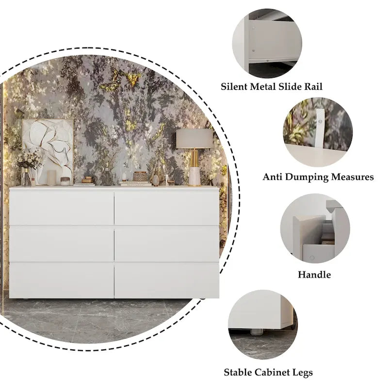 Commode double blanche à 6 tiroirs de 59 pouces