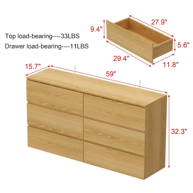 Commode double blanche à 6 tiroirs de 59 pouces