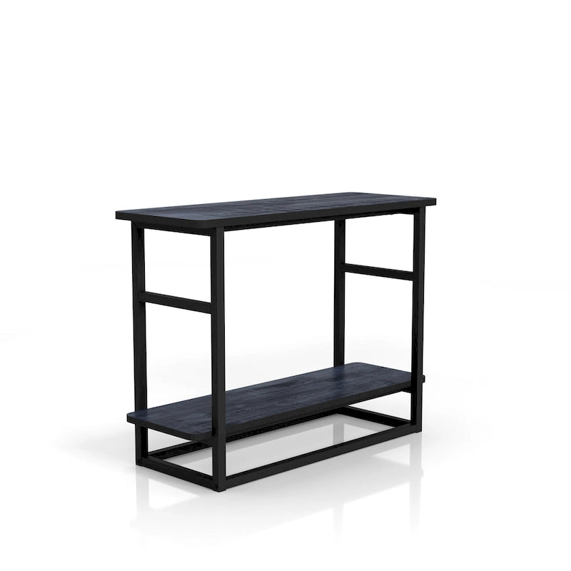 Table d'appoint fine en chêne gris vintage/chêne récupéré/bleu marine rustique avec étagère inférieure