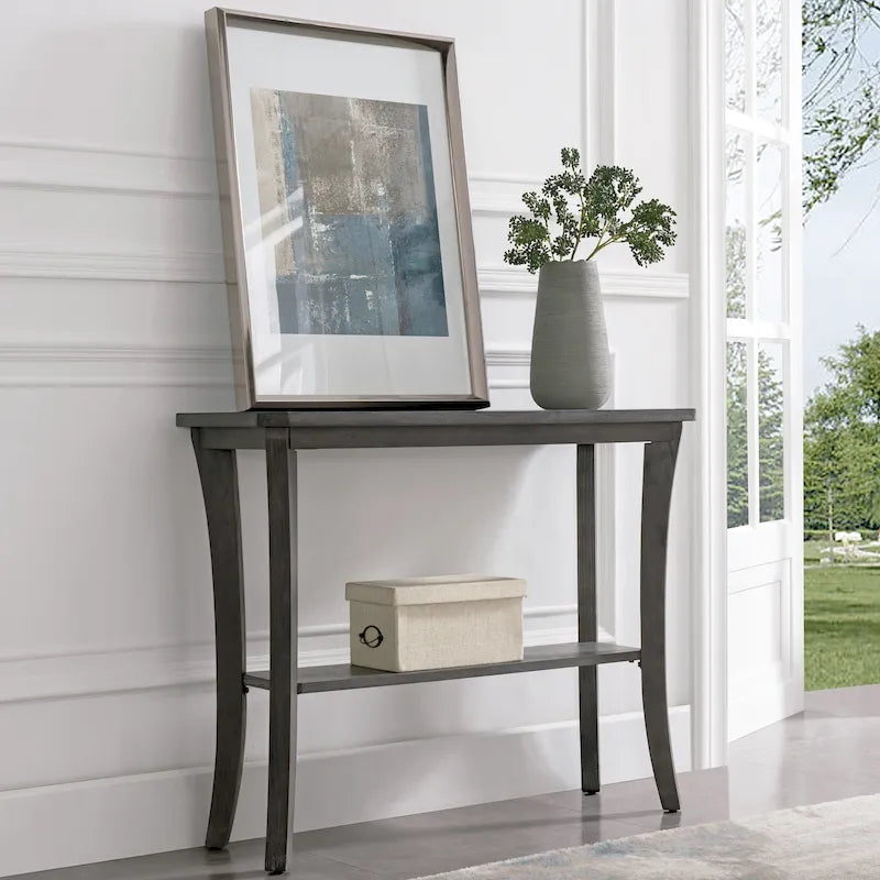 Console de couloir en bois massif gris rustique/merisier chocolat avec étagère