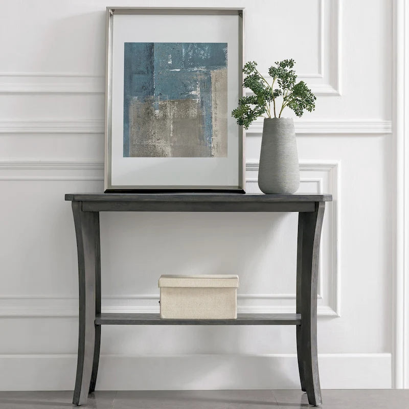 Console de couloir en bois massif gris rustique/merisier chocolat avec étagère
