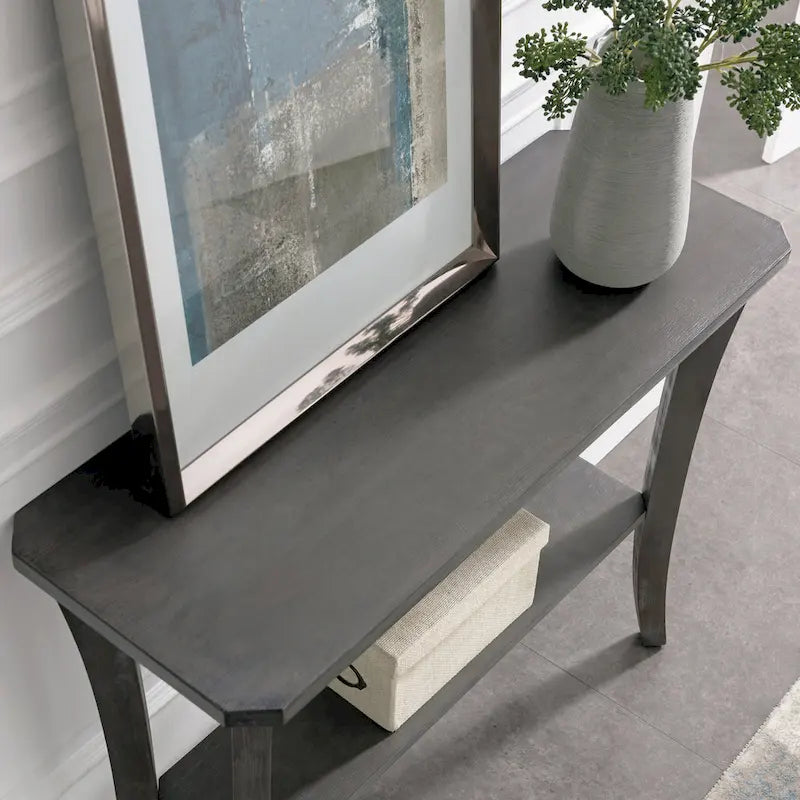Console de couloir en bois massif gris rustique/merisier chocolat avec étagère