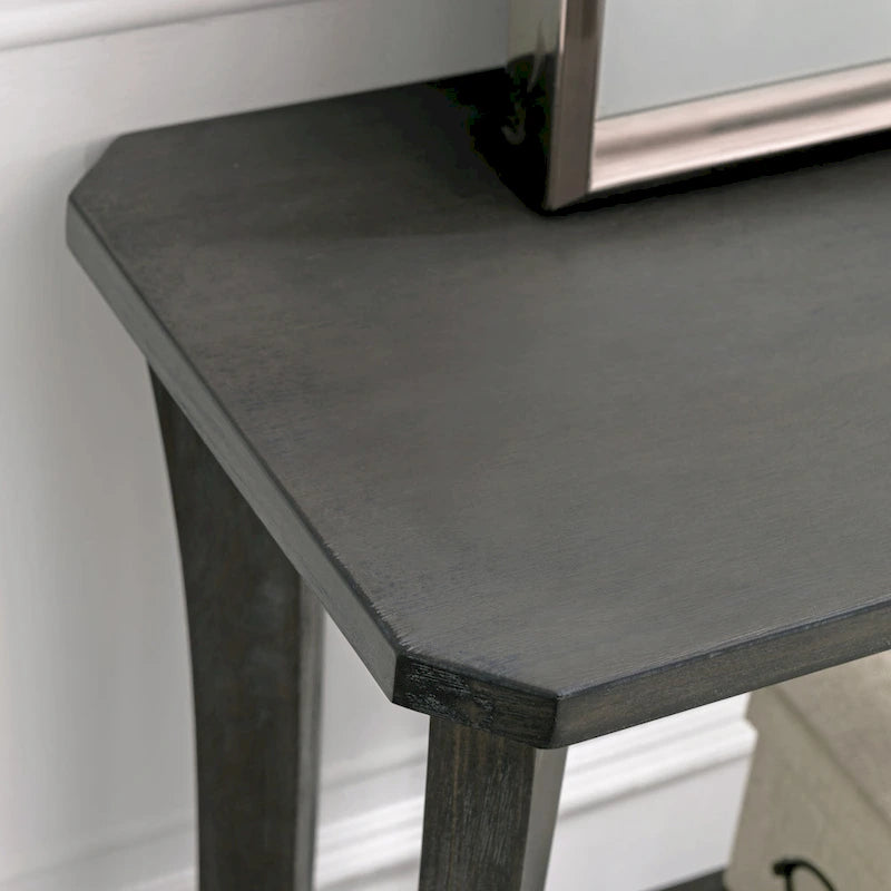 Console de couloir en bois massif gris rustique/merisier chocolat avec étagère