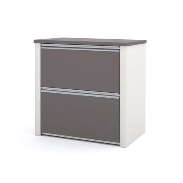 Bureau en L avec classeur latéral – Bordeaux et ardoise / Ardoise et grès / Antigua et noir