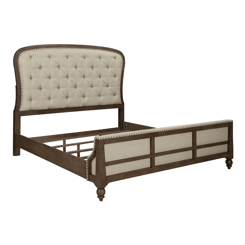 Lit capitonné de style alcôve, grand format, en taupe poudré pour 2 personnes