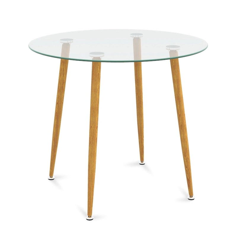 Table à manger ronde en verre transparent avec pieds en métal, 2 à 4 places