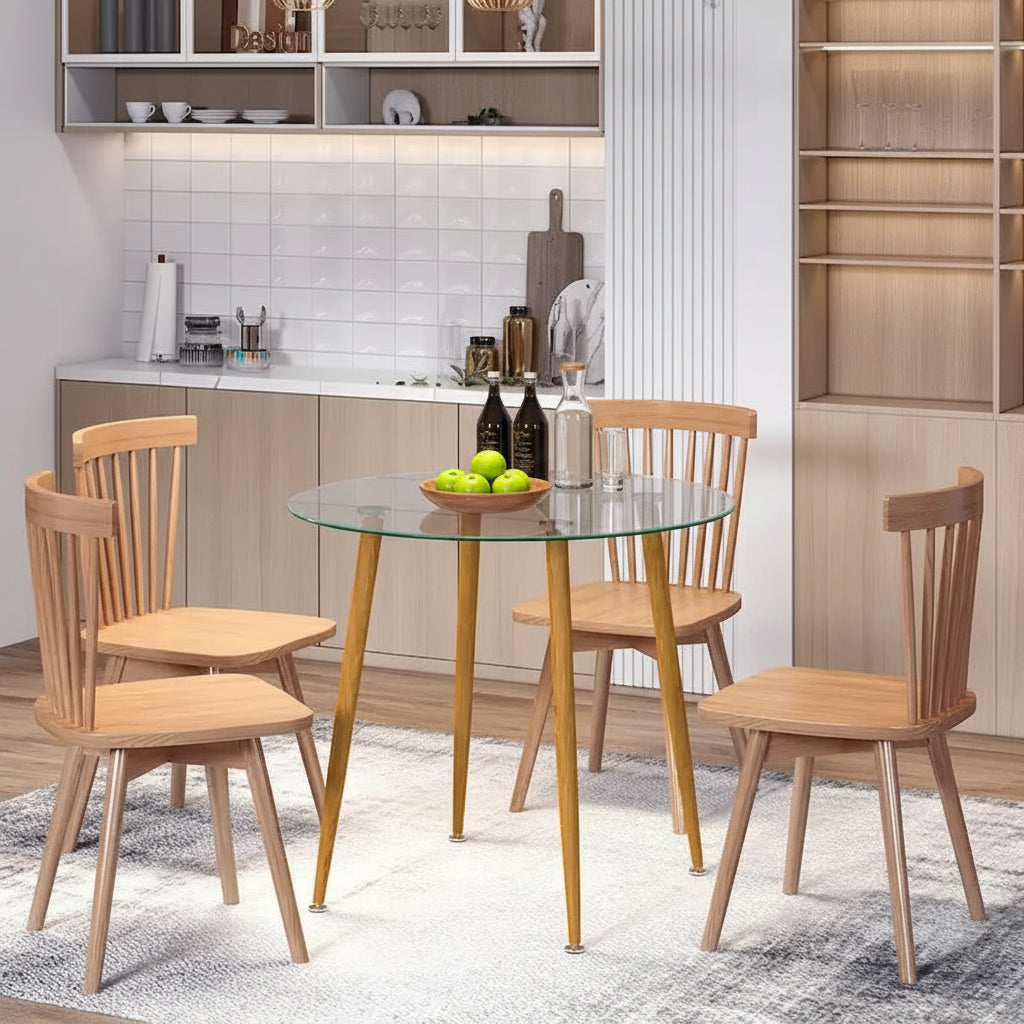 Table à manger ronde en verre transparent avec pieds en métal, 2 à 4 places